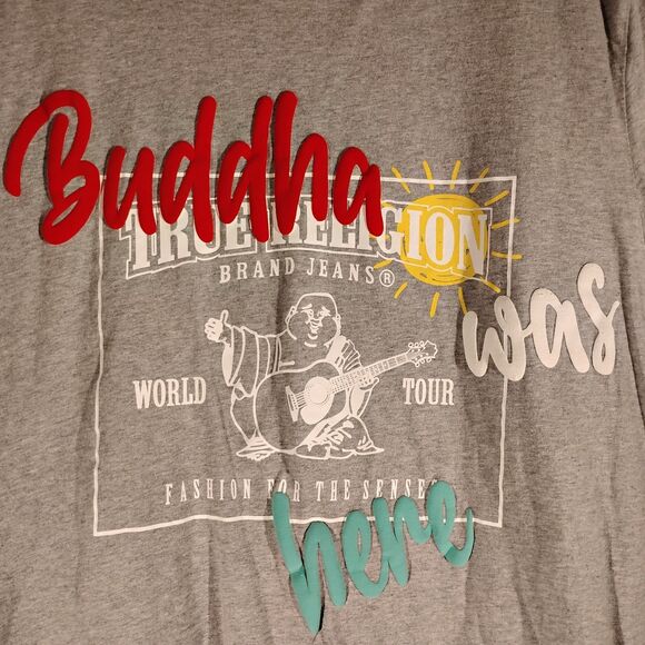 True Religion tshirt mens XL XLarge gray Buddha was here graphic tee short sleev - Picture 3 of 7